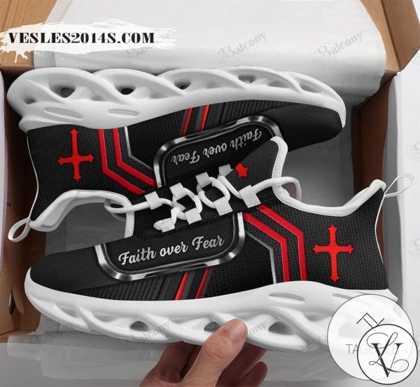 Jesus Faith Over Fear Red Black Max Soul Shoes