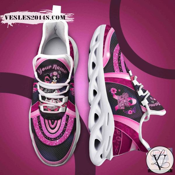 Sugar Skull Girl Breast Cancer Custom Name Max Soul Shoes