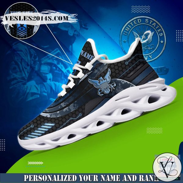 US Navy Hexagon Custom Name And Rank Max Soul Shoes