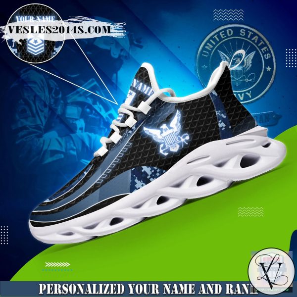 US Navy Personalized Name And Rank Max Soul Sneakers